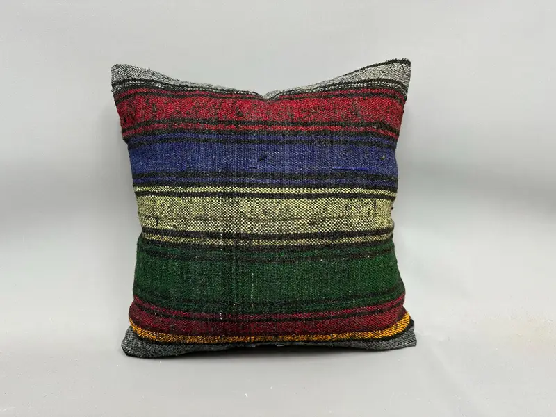 Kilim Pillow, Boho Throw Pillow Case, Kilim Rug Pillow Case, Vintage Kilim Pillow, Pillow, Antique Pillows, 20x20 Green Cushion - 4