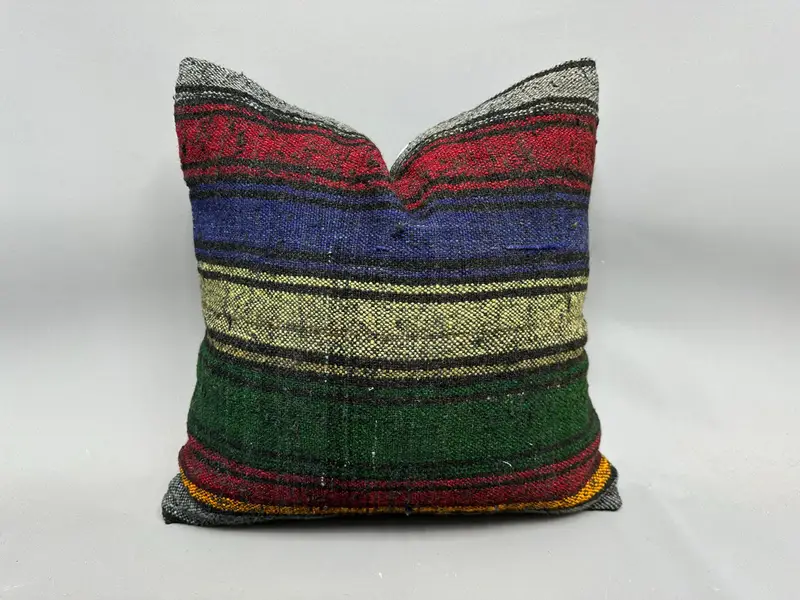 Kilim Pillow, Boho Throw Pillow Case, Kilim Rug Pillow Case, Vintage Kilim Pillow, Pillow, Antique Pillows, 20x20 Green Cushion - 1