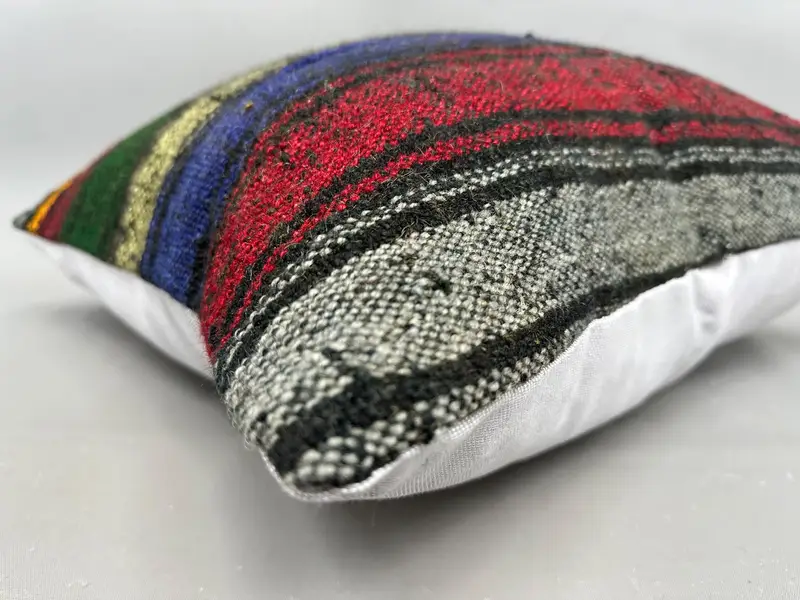 Kilim Pillow, Boho Throw Pillow Case, Kilim Rug Pillow Case, Vintage Kilim Pillow, Pillow, Antique Pillows, 20x20 Green Cushion - 6