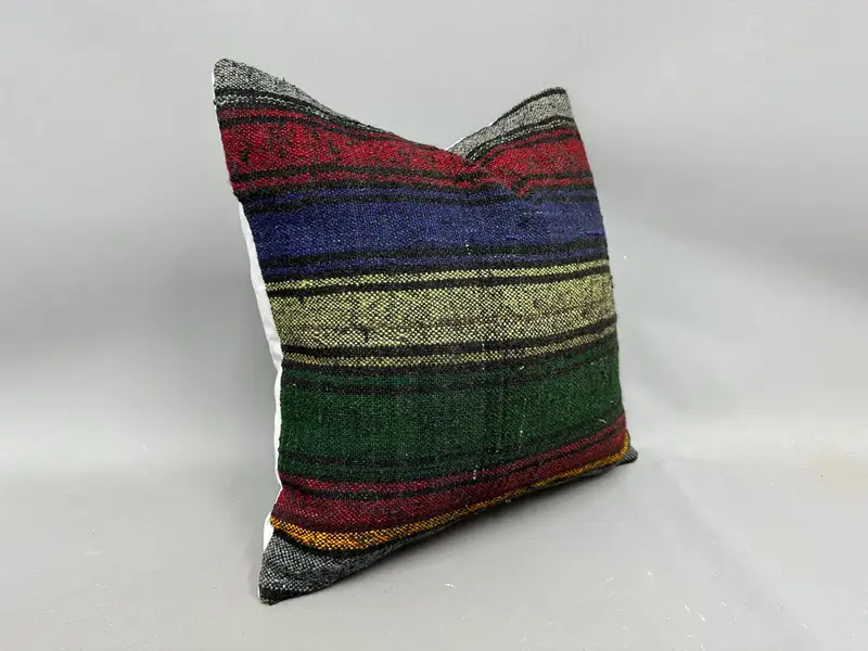 Kilim Pillow, Boho Throw Pillow Case, Kilim Rug Pillow Case, Vintage Kilim Pillow, Pillow, Antique Pillows, 20x20 Green Cushion - 2