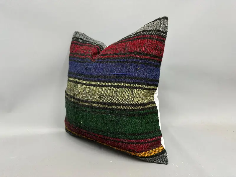 Kilim Pillow, Boho Throw Pillow Case, Kilim Rug Pillow Case, Vintage Kilim Pillow, Pillow, Antique Pillows, 20x20 Green Cushion - 3