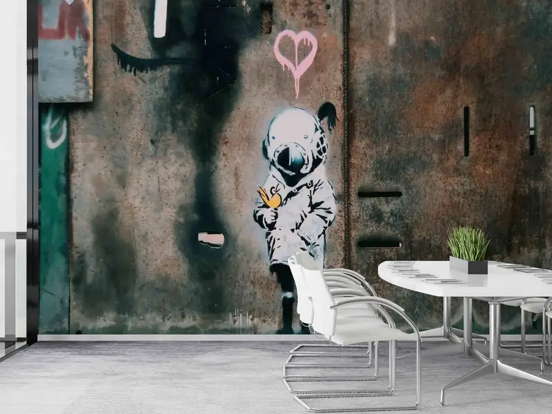Künstlerisch bedruckte Tapete: Banksy-Graffiti- und Space-Girl-Themen