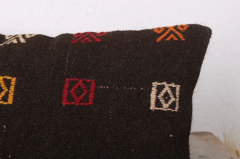 Pillow Case, Vintage Kilim Throw Pillow, 12x24 Brown Cushion, Antique Pillows, Chair Pillow Case, Pillow for Couch, Wool Kilim Pillow Cushion Case - 5