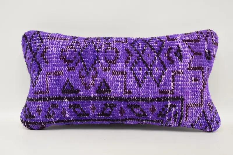 Pillow for Couch, Kilim Pillow Cover, Decorative Bolster Pillow Sham, 8x16 Purple Pillow Cover, Vintage Pillow, Authentic Cushion Cover, Pillow Sham - 1