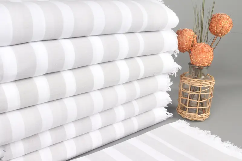 Turkish Bath Towel, Striped Peshtemal, Gray, 40x63 Inches