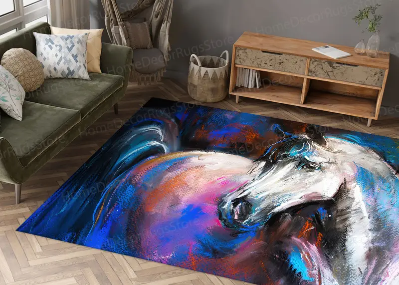 Zarif Beyaz At Baskılı Halı: At Severler için Modern Dekor