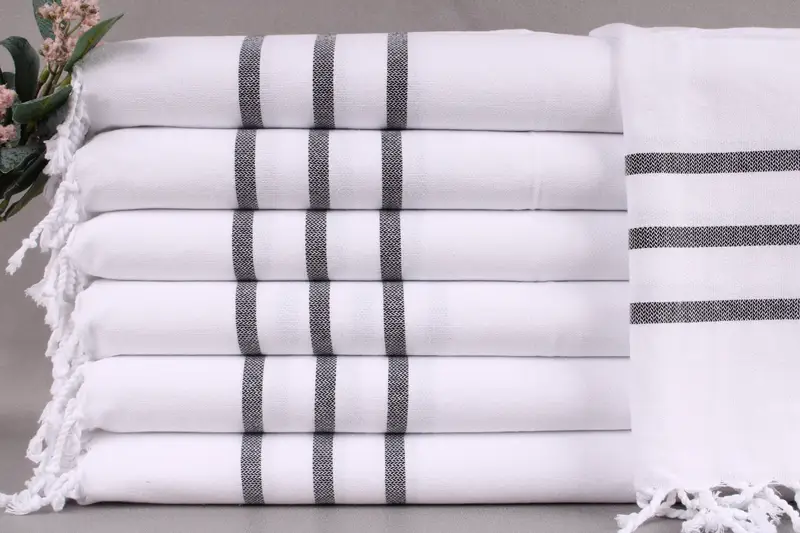 Handwoven Embroidered Hand Towel Black Striped, 18x40 Inches