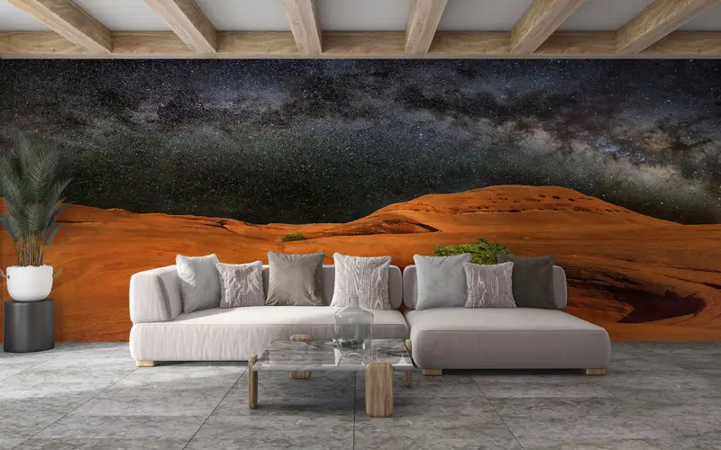 宇宙風景の壁画、空の壁画、コスモスの壁の絵画、ナイトビューウォールアート、星空の壁の絵、木の壁紙​​、 - 5