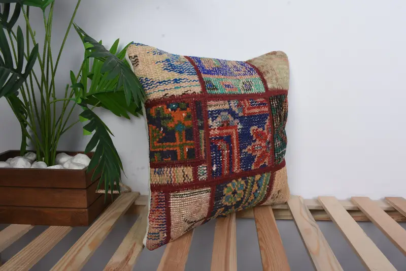 Vintage Kilim Throw Pillow, 16x16 Blue Cushion Case, Aztec Pillow, Pillow Case, Kilim Pillow, One Of A Kind Cushion Cover, Bed Pillow, Boho Pillow - 4