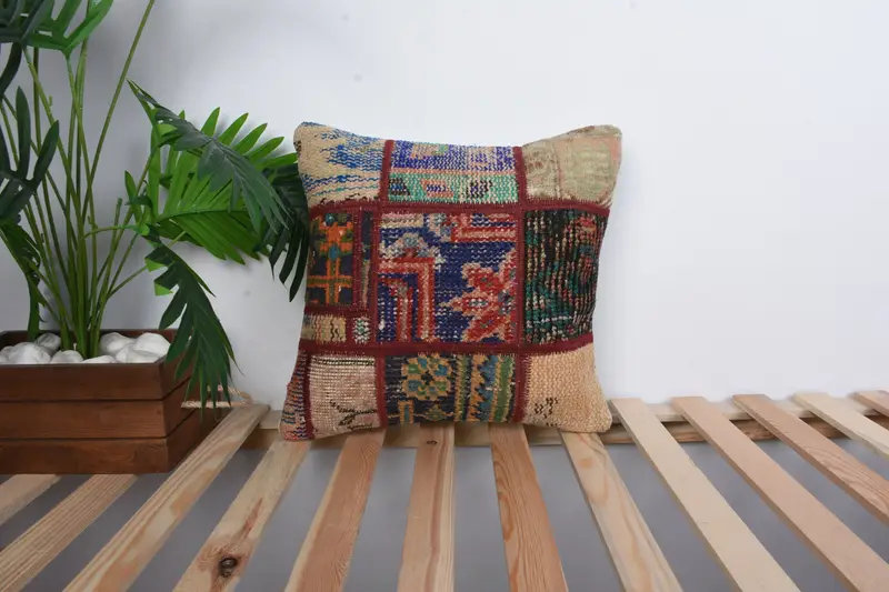 Vintage Kilim Throw Pillow, 16x16 Blue Cushion Case, Aztec Pillow, Pillow Case, Kilim Pillow, One Of A Kind Cushion Cover, Bed Pillow, Boho Pillow - 1