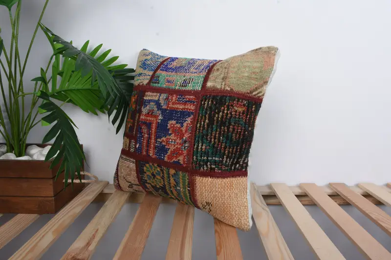 Vintage Kilim Throw Pillow, 16x16 Blue Cushion Case, Aztec Pillow, Pillow Case, Kilim Pillow, One Of A Kind Cushion Cover, Bed Pillow, Boho Pillow - 5