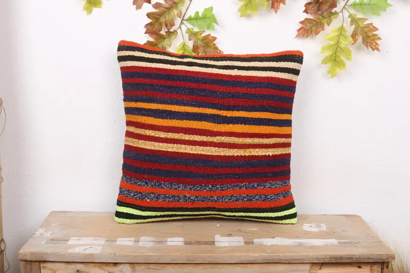 Rot & Bronze gestreiftes Wurfkissen, 18x18 besticktes Kissen