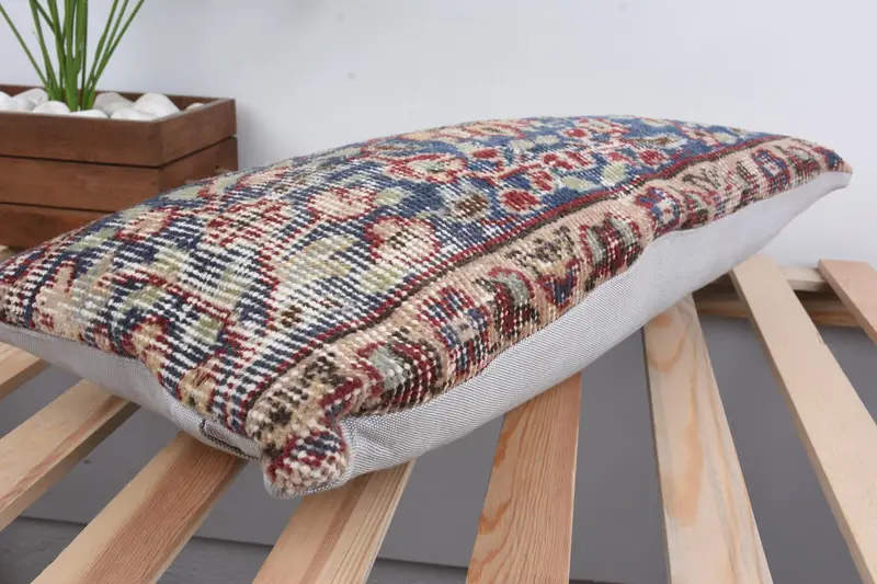 Vintage Kilim Pillow, 12x24 Blue Cushion, Cushion, Art Deco Pillow Sham, Pillow for Sofa, Vintage Kilim Throw Pillow, Handmade Rug Seat Pillow Case - 6