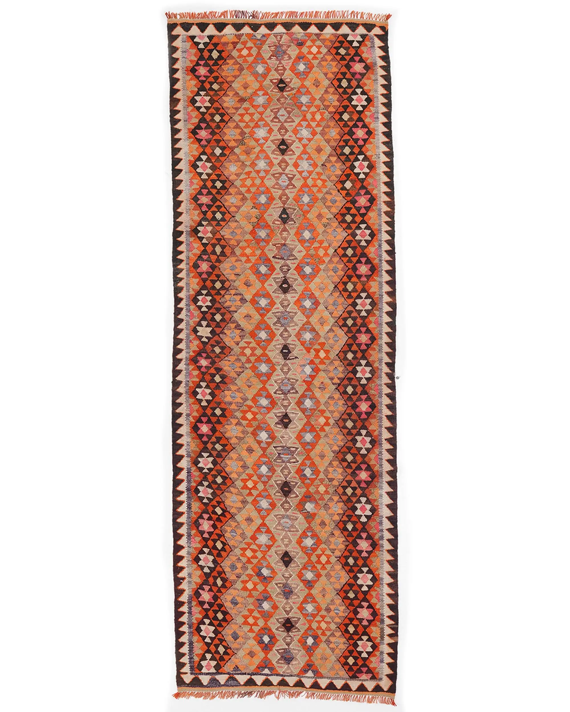 Vintage Rug, Runner 2.7x8.2 ft Rug, Herki Orange Animal Print Rug - 1