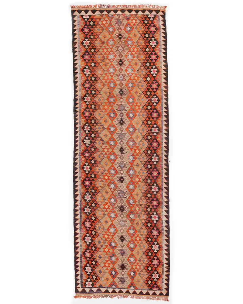 Turuncu ve Mavi Hayvan Baskılı Halı, 2,7x8,2 ft