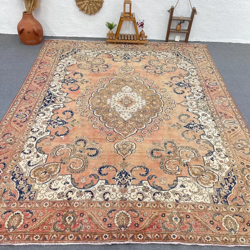 Vibrant 9,6x12,2 ft Rug, Striped with Geometric Patterns