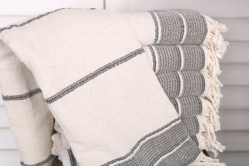 Personalized Striped Towel Khaki Green Linen, 36x71 Inches