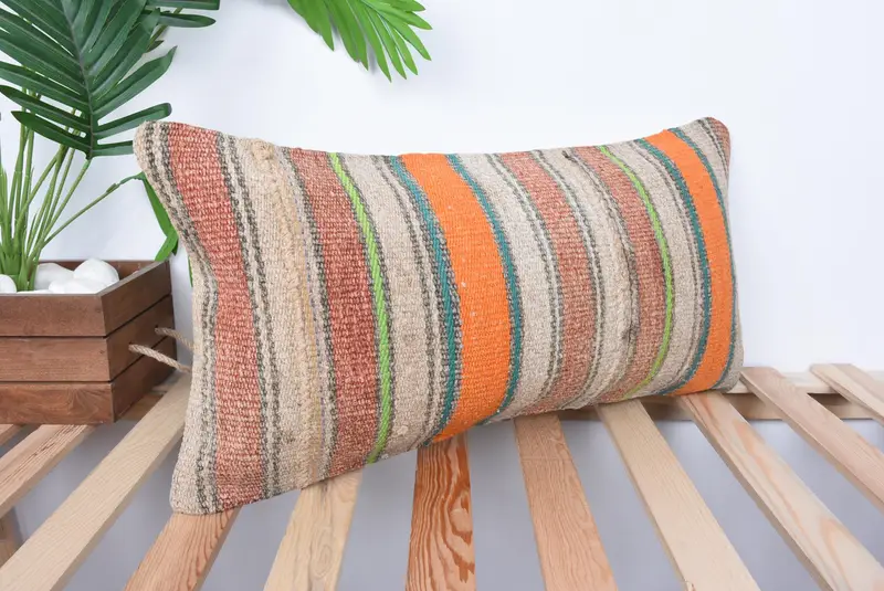 Meditasyon Yastığı Sham, Tezgah Yastığı, Ev Dekoru Yastığı, İç Tasarımcı Yastığı, Antika Yastık, 12x24 Turuncu Yastık Kasası, Yastık - 4