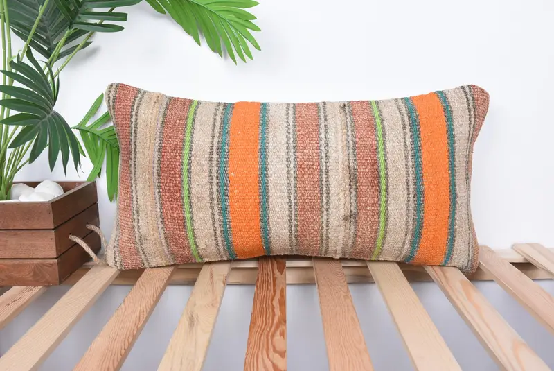 Meditasyon Yastığı Sham, Tezgah Yastığı, Ev Dekoru Yastığı, İç Tasarımcı Yastığı, Antika Yastık, 12x24 Turuncu Yastık Kasası, Yastık - 1