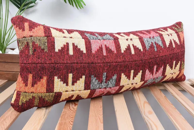 Vintage Throw Pillow Sham, 12x36 Red Cushion, Vintage Pillow, Kilim Pillow Cover, Hippie Throw Pillow Sham, Boho Pillow, Cushion - 4