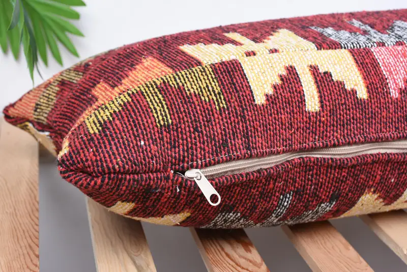 Vintage Throw Pillow Sham, 12x36 Red Cushion, Vintage Pillow, Kilim Pillow Cover, Hippie Throw Pillow Sham, Boho Pillow, Cushion - 6