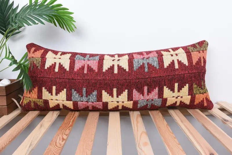 Vintage Throw Pillow Sham, 12x36 Red Cushion, Vintage Pillow, Kilim Pillow Cover, Hippie Throw Pillow Sham, Boho Pillow, Cushion - 1