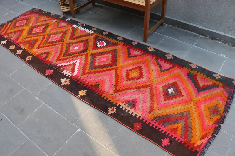 Türkischer Läuferteppich, 3 x 10 Fuß Vintage-Teppich, orangefarbener abstrakter Wollteppich - 1