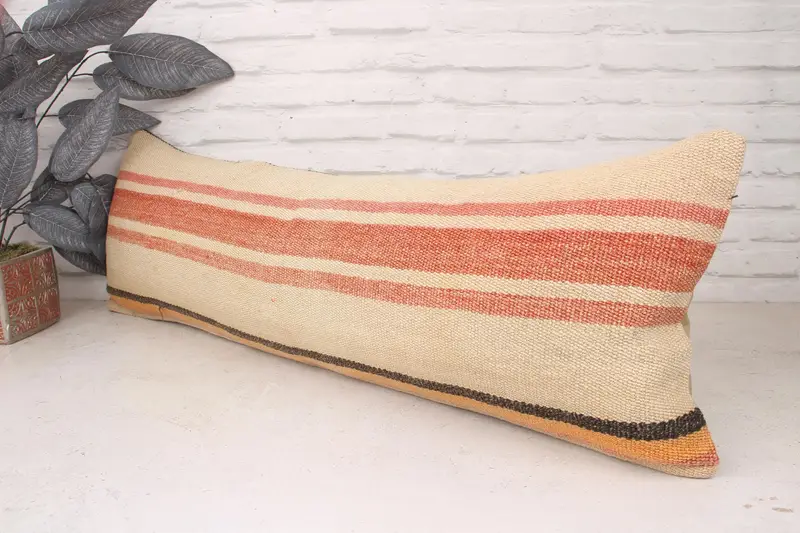 Handwoven Cushion Cover, Pillow for Sofa, Cushion Cover, Kilim Pillow Cover, Pillow for Couch, 12x36 Beige Pillow, Bohemian Cushion Cushion Cover - 4