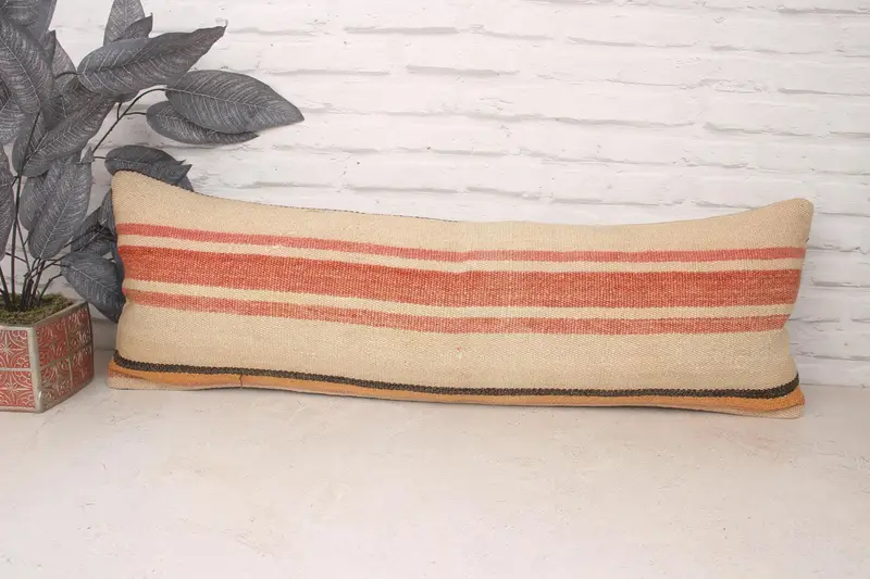 Handwoven Cushion Cover, Pillow for Sofa, Cushion Cover, Kilim Pillow Cover, Pillow for Couch, 12x36 Beige Pillow, Bohemian Cushion Cushion Cover - 1