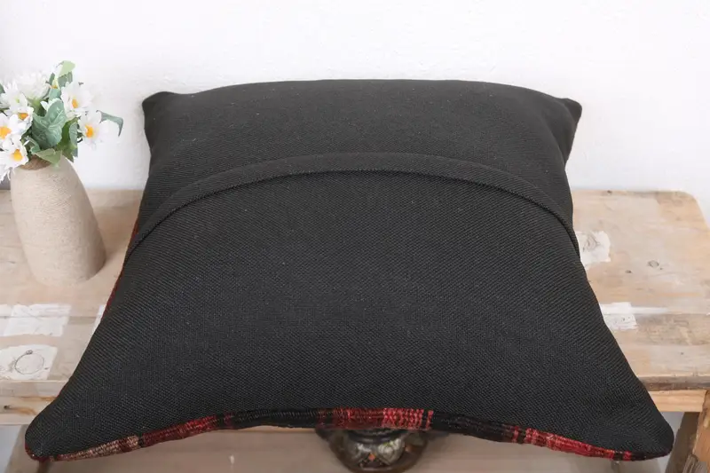 Handgefertigter Kilimkissen, 18x18 Gehäuse Roter Kissen, ethnischer Kilimteppichkissen, Kissenbezirk, Hippie -Wurfkissenschein, Kilim -Kissenbedeckung - 7