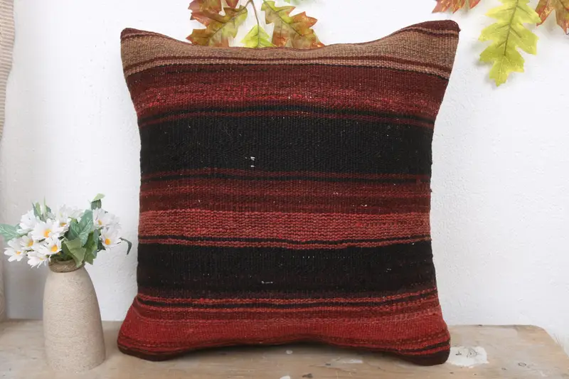 Handgefertigter Kilimkissen, 18x18 Gehäuse Roter Kissen, ethnischer Kilimteppichkissen, Kissenbezirk, Hippie -Wurfkissenschein, Kilim -Kissenbedeckung - 2