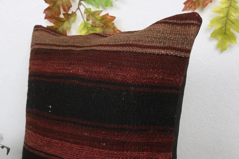 Handgefertigter Kilimkissen, 18x18 Gehäuse Roter Kissen, ethnischer Kilimteppichkissen, Kissenbezirk, Hippie -Wurfkissenschein, Kilim -Kissenbedeckung - 5