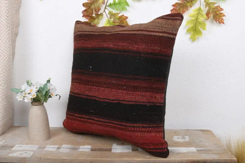 Handgefertigter Kilimkissen, 18x18 Gehäuse Roter Kissen, ethnischer Kilimteppichkissen, Kissenbezirk, Hippie -Wurfkissenschein, Kilim -Kissenbedeckung - 4