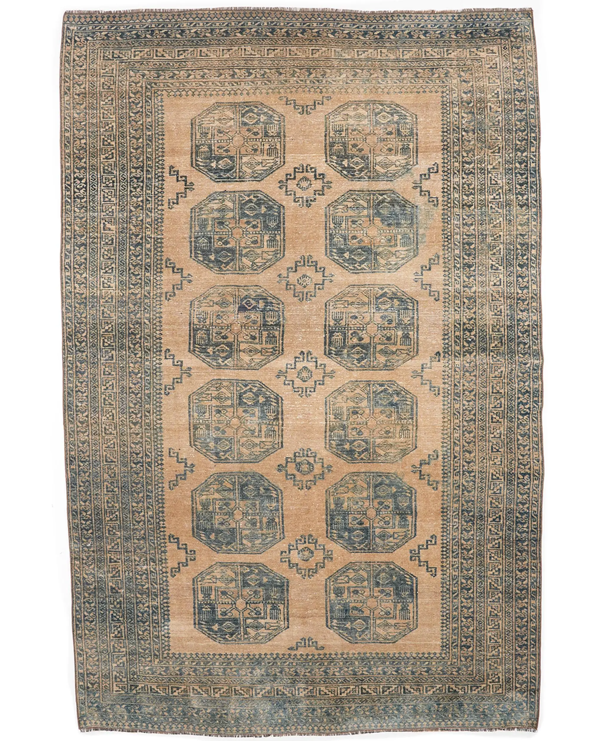 Vintage Büyük Halı 6,6x10 ft, Mavi Kahverengi Puantiyeli Yün Halı - 1