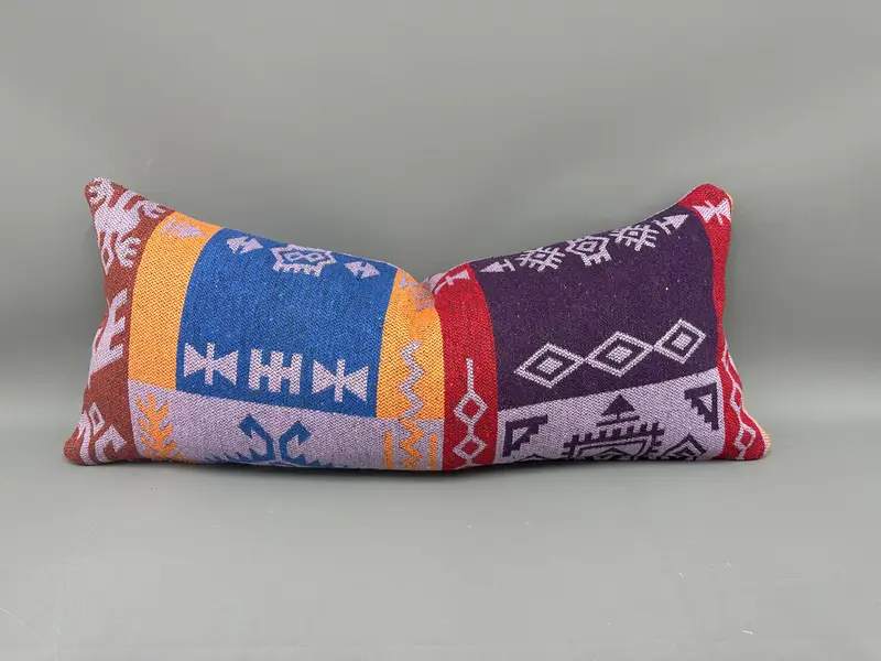 Kilim Pillow Cover, 16x36 Purple Pillow Sham, Ikat Pillow Cover, Pillow, Gift Pillow, Boho Pillow Sham Cover, Farmhouse Cushion Case - 1