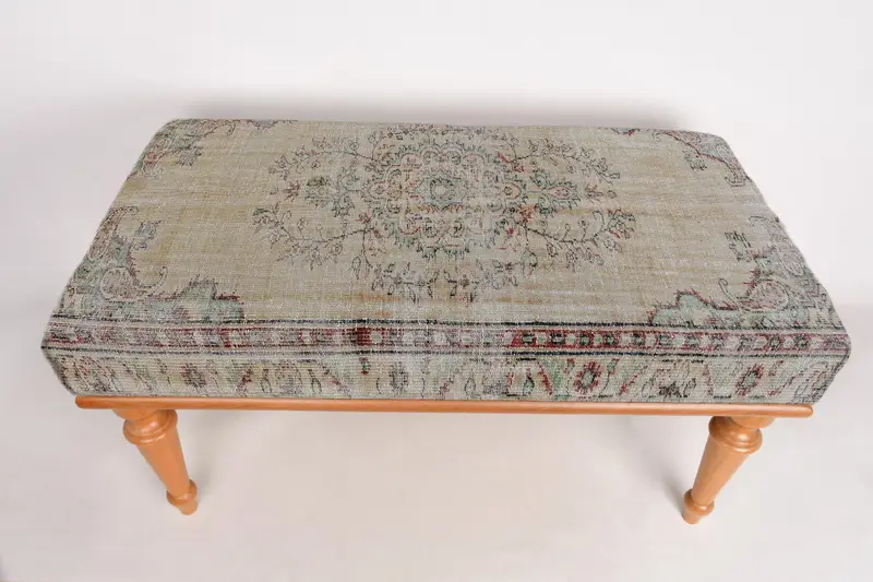 Modular Green & Brown Kilim-Inspired Ottoman, Wool Blend Sofa Set