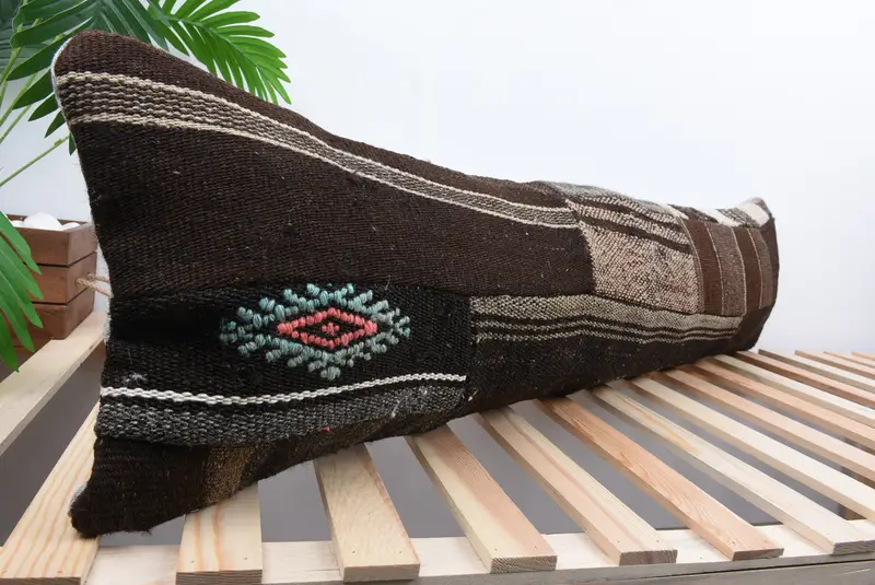 Pillow, Retro Throw Pillow Cover, Ethnic Throw Cushion Cover, Handmade Kilim Cushion, Kilim Pillow, 12x48 Brown Pillow, Home Decor Pillow - 4