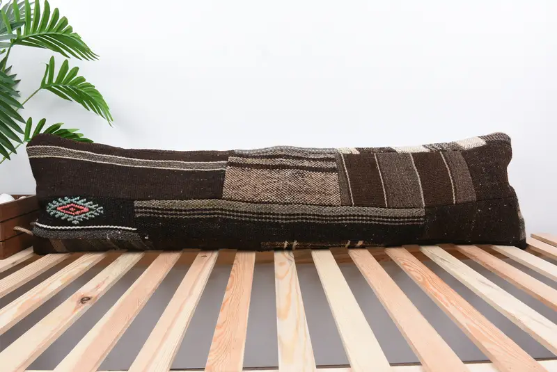 Pillow, Retro Throw Pillow Cover, Ethnic Throw Cushion Cover, Handmade Kilim Cushion, Kilim Pillow, 12x48 Brown Pillow, Home Decor Pillow - 1