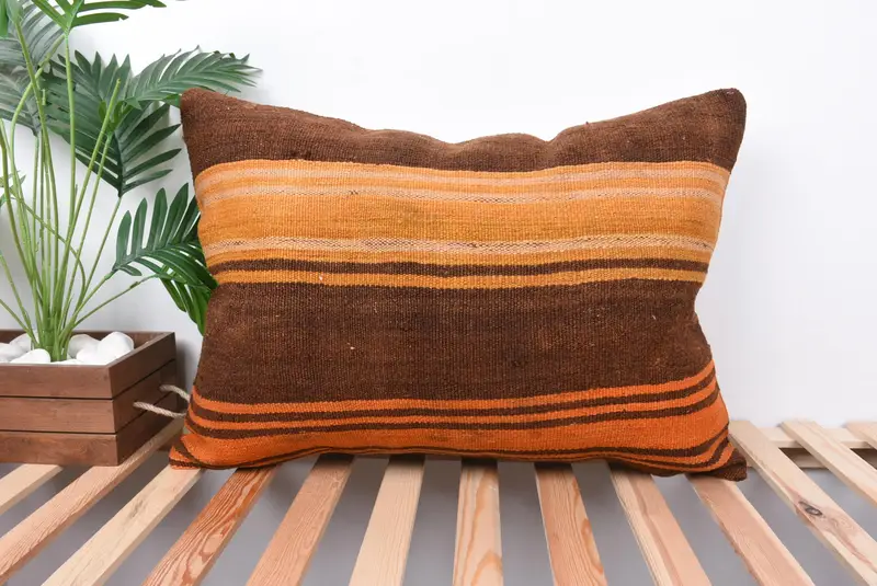 Customized Cushion Cover, Kilim Cushion Sham, 20x28 Brown Cushion Case, Retro Throw Pillow, Pillow Cover, Handmade Kilim Cushion, Kilim Pillow - 1