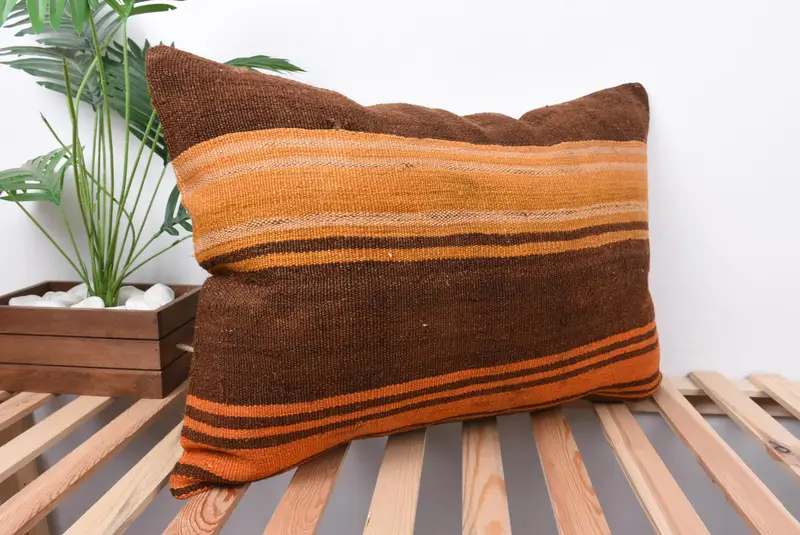 Customized Cushion Cover, Kilim Cushion Sham, 20x28 Brown Cushion Case, Retro Throw Pillow, Pillow Cover, Handmade Kilim Cushion, Kilim Pillow - 4