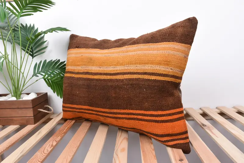 Customized Cushion Cover, Kilim Cushion Sham, 20x28 Brown Cushion Case, Retro Throw Pillow, Pillow Cover, Handmade Kilim Cushion, Kilim Pillow - 5