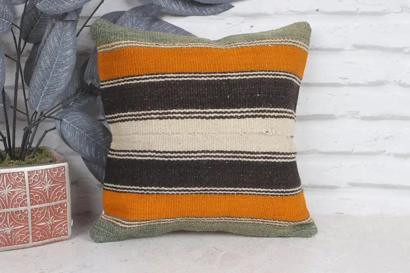 Pillow, Handmade Kilim Cushion, Pet Cushion Cover, Shabby Chic Cushion Case, 12x12 Brown Cushion, Throw Kilim Pillow, Boho Pillow Sham Cover - 1