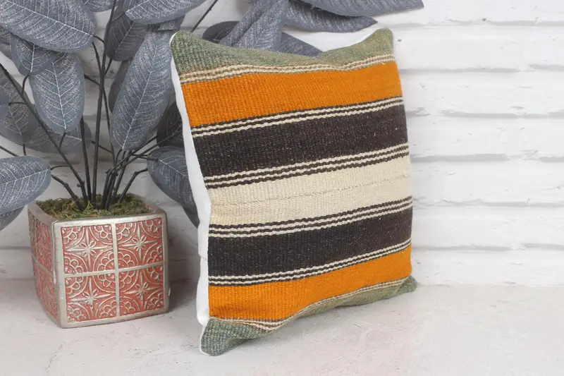 Pillow, Handmade Kilim Cushion, Pet Cushion Cover, Shabby Chic Cushion Case, 12x12 Brown Cushion, Throw Kilim Pillow, Boho Pillow Sham Cover - 4