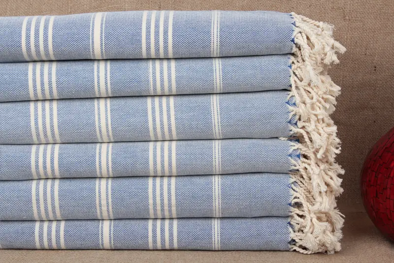 オーガニックコットンタオル ストライプ サックスブルー 40x71インチ