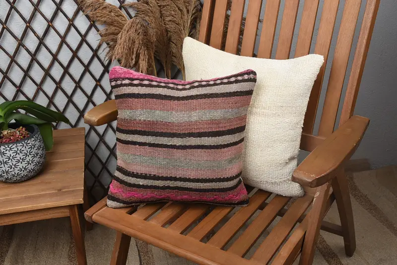 14x14 Purple Pillow, Neutral Throw Cushion, Pillow for Couch, Kilim Cushion Sham, Armchair Cushion, Cushion Case, Antique Pillows - 1