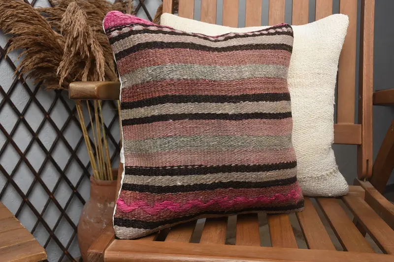 14x14 Purple Pillow, Neutral Throw Cushion, Pillow for Couch, Kilim Cushion Sham, Armchair Cushion, Cushion Case, Antique Pillows - 2