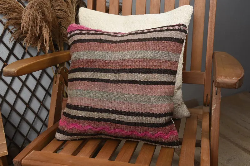 14x14 Purple Pillow, Neutral Throw Cushion, Pillow for Couch, Kilim Cushion Sham, Armchair Cushion, Cushion Case, Antique Pillows - 3