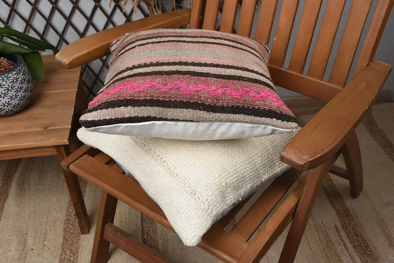 14x14 Purple Pillow, Neutral Throw Cushion, Pillow for Couch, Kilim Cushion Sham, Armchair Cushion, Cushion Case, Antique Pillows - 4