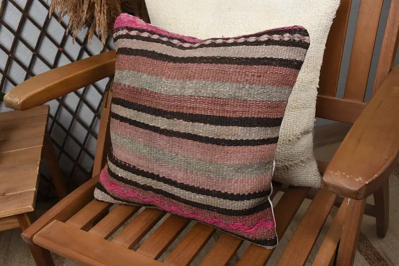 14x14 Purple Pillow, Neutral Throw Cushion, Pillow for Couch, Kilim Cushion Sham, Armchair Cushion, Cushion Case, Antique Pillows - 5