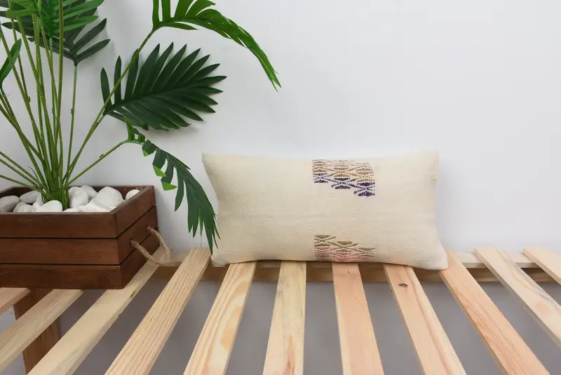 Turkish Kilim Pillow, Kilim Pillow Cover, Pillow, 8x16 White Pillow Sham, Ethnical Kilim Rug Pillow, Outdoor Bolster Cushion - 1